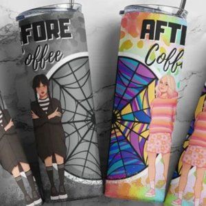 Wednesday Addams & Enid 20 oz Skinny Tumbler With Lid & Straw NEW